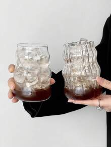 1个/4个 530毫升/18.65盎司 云纹玻璃杯，不对称造型饮用玻璃杯，带吸管咖啡杯，带吸管波纹玻璃杯，波浪形透明玻璃水杯，罗纹玻璃饮用玻璃杯，波浪形鸡尾酒杯 - 彩色 - 查看 2