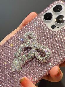 Ốp lưng điện thoại thời trang đính pha lê lấp lấp lánh hình nơ dễ thương, tương thích với iPhone 17 Pro Max/15 Plus/XR, chống rơi vỡ, dành cho nữ. - Hồng - Xem 5