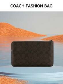 Coach Ví nữ Corner Zip 16, ví da PVC chống RFID, ví cầm tay có khóa kéo quanh eo, ví du lịch dài cho nữ. - nâu sẫm - Xem 8