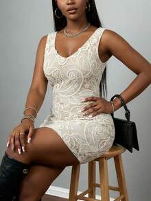 Women's Unique Pattern Spaghetti Strap V-Neck Mini Dress, Elegant Casual Summer Vacation, Valentine's Day Party, Formal Occasion - Multicolor - View 4