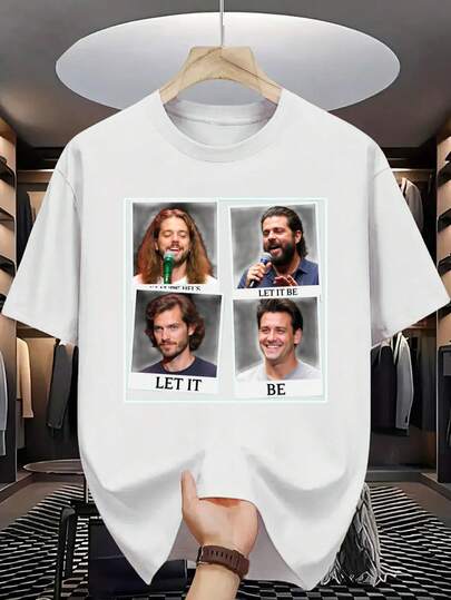 Camiseta de Algodón 100% para Hombre - Manga Corta, Cuello Redondo, Estampado Digital, Cómoda para Todas las Estaciones, Lavable a Máquina, Ideal para Salidas Diarias, Cuello Redondo, Diseño Circular, Camiseta Casual de Verano T-shirt Vintage-style poster featuring a menacing half-shadowed figure with a  bold text "You