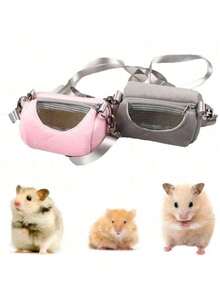 1pc Portable Hamster Backpack, Available In Pink And Gray, Soft, Comfortable And Breathable Hamster & Small Pet Travel Carrier Bag, Suitable For Hamsters, Rabbits, Squirrels And Other Small Animals, Comfortable Round Design - Perfect For Taking Pets To The Vet And Outdoor Adventures