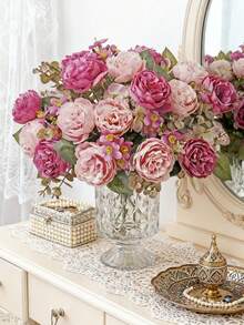 1支11.81英寸人造丝绣球花、牡丹、玫瑰、球菊等花卉，适用于DIY婚礼花束、派对、家居客厅、厨房、花园、酒店、办公室等场合，也可作为DIY花环、礼品、餐桌中心装饰、生日装饰、室内外装饰、花瓶装饰、农舍家居装饰、波西米亚风婚礼、春季装饰等。 - 玫紅色 - 查看 6