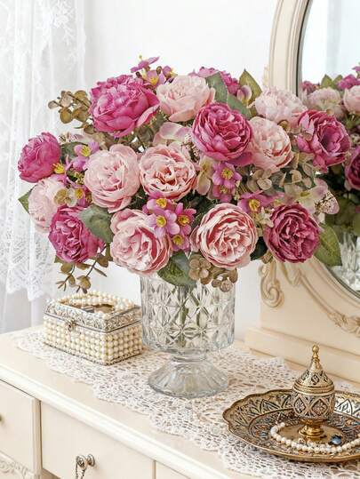 1 pieza 30cm Hortensia de seda artificial, peonía, rosa, crisantemo de bola, flores artificiales, ramo floral falso para ramos de boda DIY, decoración de fiestas, hogar, sala de estar, cocina, jardín, hotel, oficina, corona DIY, regalo, centro de mesa, decoración de cumpleaños, interior, exterior, flores de plástico a granel para decoración de jarrones, decoración rústica del hogar, boda bohemia, decoración de primavera