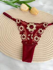 1pc Customized Name Thong, Crystal Letter Embellished Tanga Panty, Sexy Embroidered Ladies' Bikini Underwear, Contrast Sunflower T-Back Panty, Personalized Name G-String, Great Gift For Friends, Lovers, Besties On Valentine's Day, Christmas, Halloween, Thanksgiving, Birthday, Anniversary - Multicolor - View 6