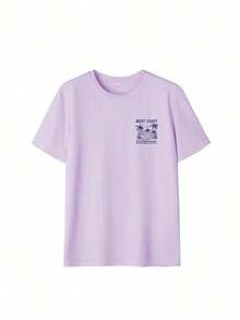Summer Tops Mother's DayWomen's New Summer Casual Round Neck Short Sleeve T-Shirt, Simple Versatile Palm Tree Slogan Print, Suitable For Daily Wear. Graphic Tee, Women's T-Shirt Top Vacation.Loose And Comfortablesummer Clothes Easter - 紫色 - 查看 3