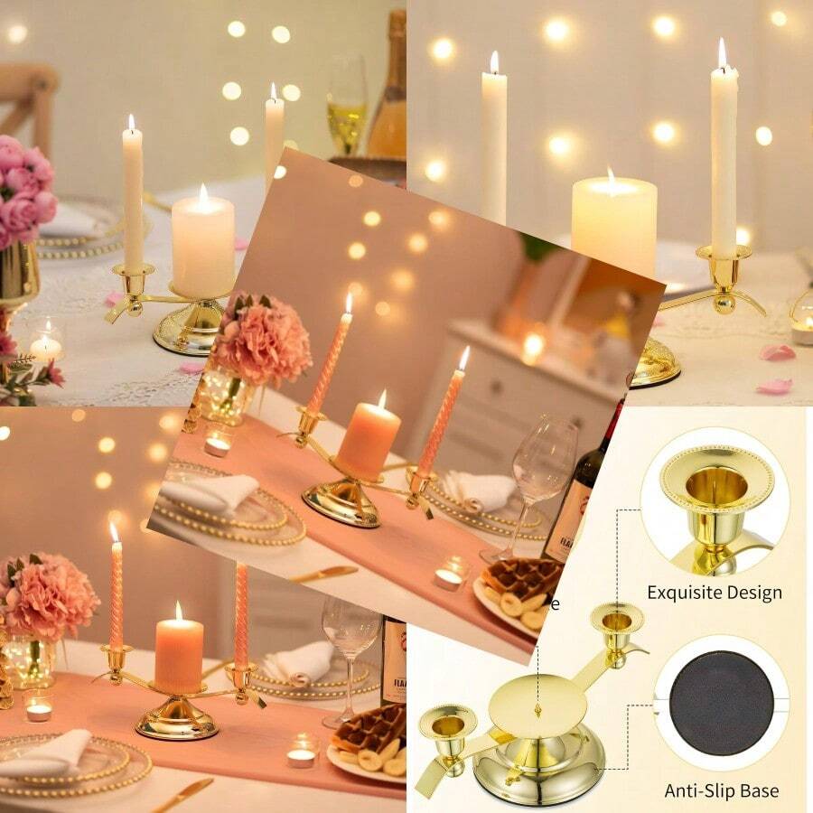Unity Candle Holder For Wedding Ceremony Set - 3 Arm Metal Gold Candle Stand For Pillar Taper Candlestick Unity Candles Centerpiece Decor Bride Reception Anniversary Decoration Gift - Gold - View 1