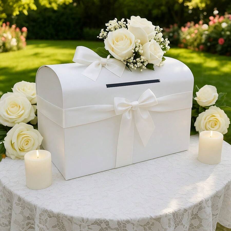 1 PC White Cardboard Money Box |Jewelry Boxes |Halloween Large Foldable Gift Card Holder For Wedding, Birthday & Party Decorations (15"X9"X10") - 1 Pcs - 查看 1
