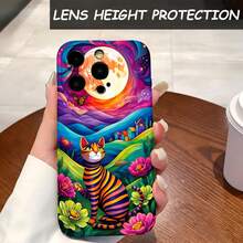 1PC Phone Case ,  Colorful Cat Moon Landscape Flowers , Stylish Phone Case, Phone Decoration, All-around Lens Protection, Creative Small Gift, Funny Gift for Boys and Girls - Negro - Ver 4