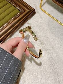 1 件女士椭圆形银黑色方形金色表盘石英休闲手表，适合日常佩戴 - 金色 - 查看 5