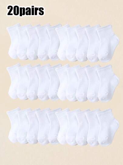20 đôi tất ngắn màu trắng cổ điển cho bé, cổ tất bo gân, chất liệu thoáng khí, co giãn và thoải mái, tất cơ bản hàng ngày cho trẻ sơ sinh, thiết kế co giãn không bị tuột, không bó chân, phù hợp cho bé mặc hàng ngày.