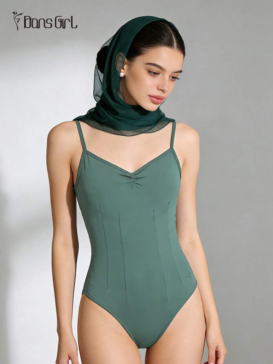 DonsGirl 1pc Women's Ballet Leotard, Adjustable Shoulder Straps, Fitted Waist Design, Suitable For Dance And Gymnastics Performance Training Spring - 綠色 - 查看 1