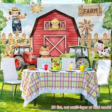 2D Flat Farm Scene Background Banner, 1 Pc Set, Including Barns, Tractors, Animals And Skull Figures. High-Definition Printed Polyester Wall Decoration, Suitable For Live Streaming, Birthdays, Anniversary Celebrations, Party Planning. High-Quality Printing, Rural Decoration, Event Decoration - 1PCS - View 7