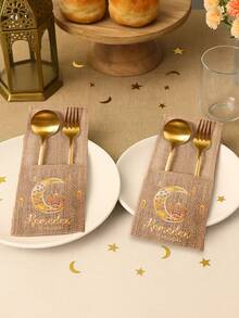 5 قطع أكياس قماشية لأدوات المائدة مزينة بنجوم وأشكال هلالية، لوازم حفلة رمضان، ديكور مائدة عيد الفطر، لوازم حفلة رمضان، ديكور رمضان المبارك، ديكور منزلي لرمضان، ديكور عيد الأضحى المبارك، اكسسوارات احتفال رمضان، لوازم مطبخ، ديكور طاولة الطعام، تخزين مطبخ منزلي، ديكور طاولة الطعام