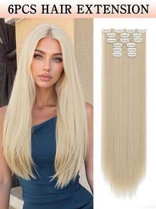20inch Clip In Hair Extensions, Straight Synthetic Hair Extensions, SuitableSmooth And Silky For Women And Girls Daily Use - Multicolor - View 13
