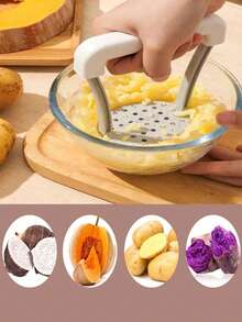1pc Minimalist Style Solid Color Manual Potato Masher, Durable Plastic Manual Mashing Tool, Kitchen Vegetable Masher, Essential Kitchen Gadget, Suitable For New Year, Valentine's Day, Graduation Gift - Multicolor - View 3