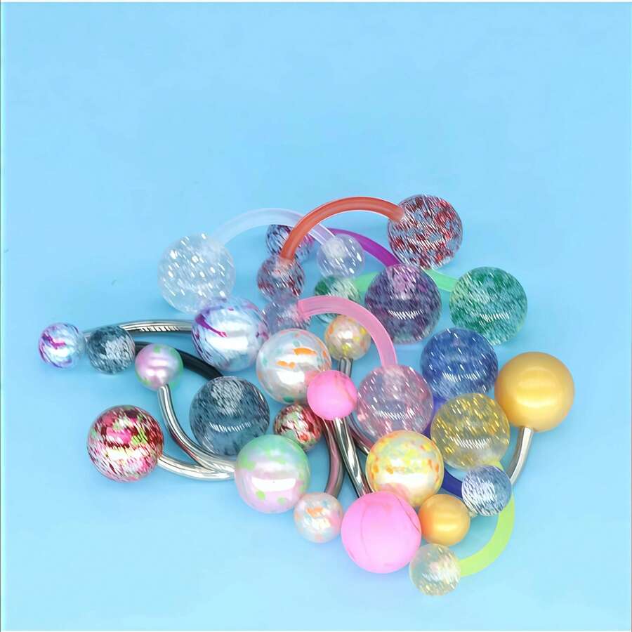 16个/包 亚克力彩色肚脐环，简约男女通用UV球不锈钢杆肚脐饰品，厂家批发现货 - 彩色 - 查看 1
