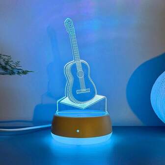 1pc Modern Creative Multi-Color 3D Guitar Effect LED Night Light, Music Lover's Collectible Desk Lamp, Music Festival, Creative Gift Atmosphere Lamp, USB Powered, Christmas Party, Wedding, Birthday Room Decor Light, Exquisite Gift Lamp Creative Night Light, Night Light Decor, Birthday And Holiday Gift For Family And Friends, Illuminating Night Light, Cozy Night Light, Decorative Night Light, Holiday Night Light, Bedside Night Light, Night Light Gift