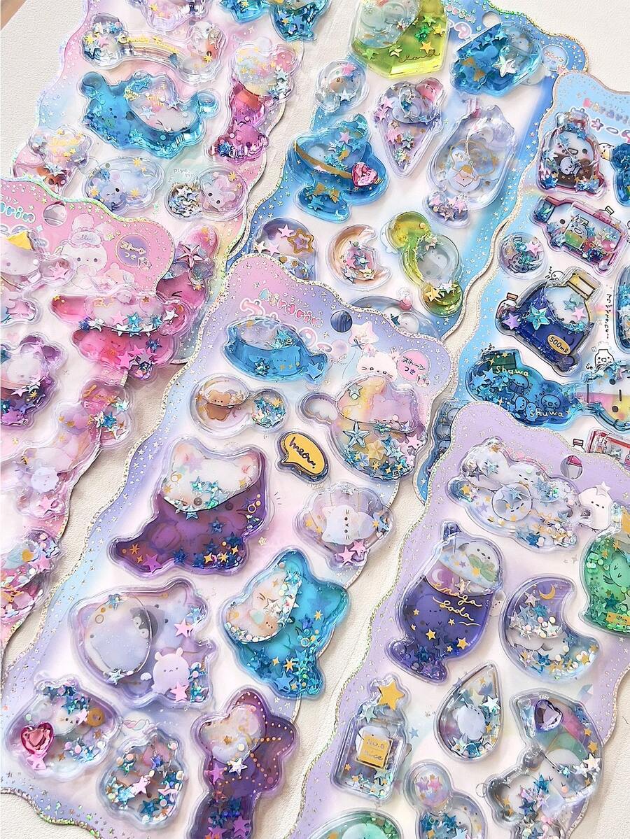 3D立体注水箔贴纸，卡通3D立体注水摇摇乐装饰贴纸，适用于剪贴簿、圣诞节DIY - 彩色 - 查看 1