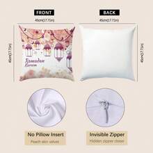 1pc Ramadan Kareem Minimalist Moon Lantern Illustration Cushion Cover, Single-Sided Soft Peach Velvet Fabric, 45*45CM Pillow Sham Suitable For Room Decor, Indoor Living Room Sofa Decoration, Party Decor, Decorative Pillow Gift - Multicolor - View 2