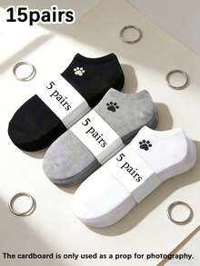 1/15 双装 女士猫爪纯色短袜 - 可爱、舒适、柔软、透气、休闲 - 适合春夏日常穿着、运动、旅行、学院风