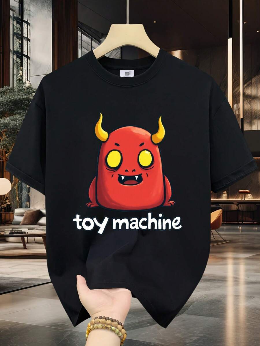 Camiseta de Algodón 100% para Hombre - Manga Corta, Cuello Redondo, Estampado Digital, Cómoda para Todas las Estaciones, Lavable a Máquina, Ideal para Salidas Diarias, Cuello Redondo, Diseño Circular, Camiseta Casual de Verano T-shirt Cute cartoon character with brown skin white dress colorful striped leggings holding a tray of colorful - Negro - Ver 1
