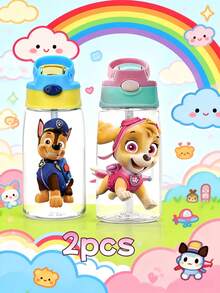1pc Paw Patrol Water Bottle, With Silicone Straw, 16oz, Leak-Proof Cap, 4 Color Options, Great For Back To School, Party, Travel, School Or Birthday Gift