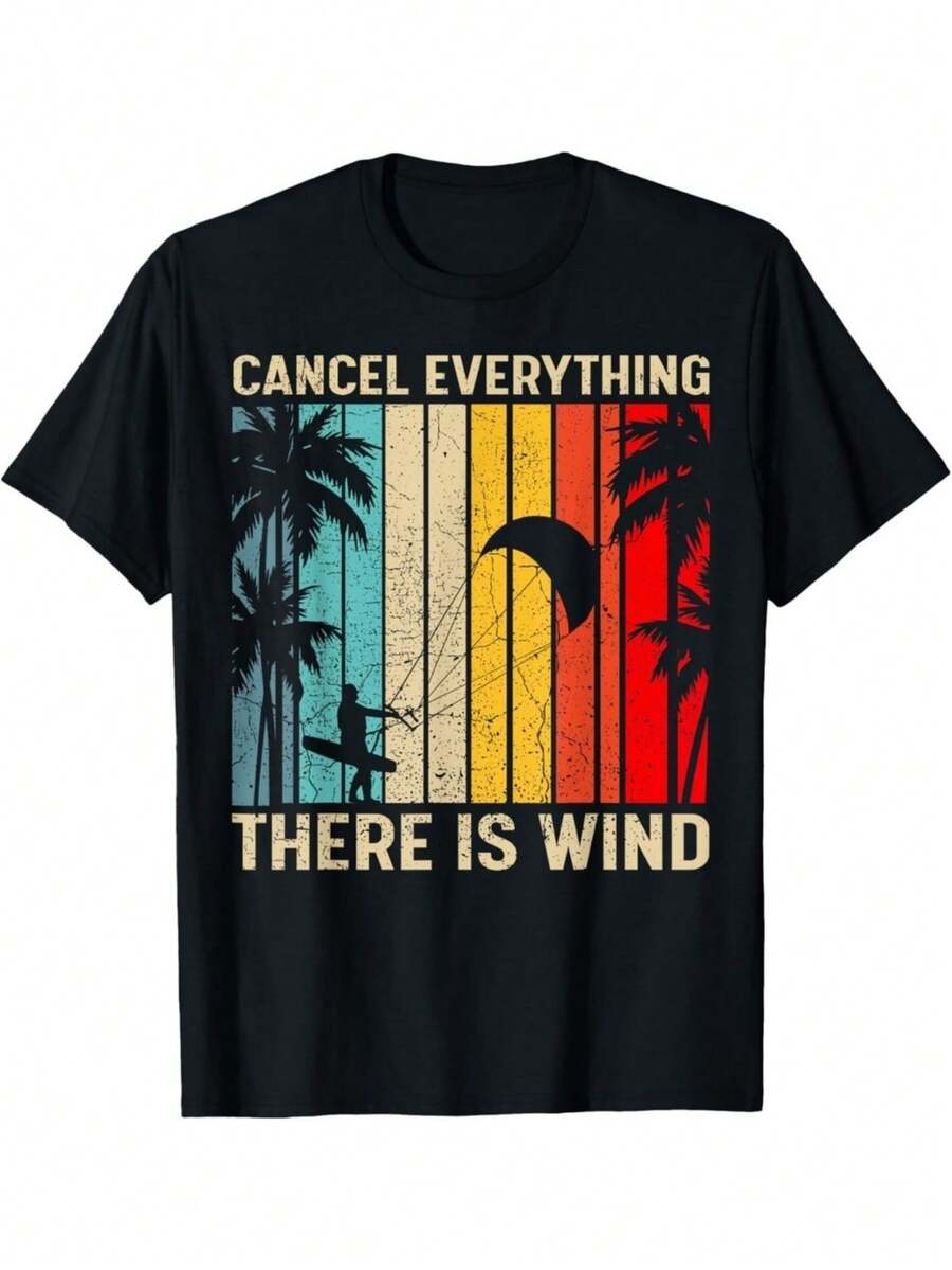 Kitesurfing Vintage Cancel Everything There Is Wind Surfing Gift Unisex T-Shirt - Negro - Ver 1