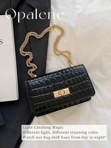 Women's Burgundy Faux Leather Crocodile Embossed Mini Chain Shoulder Bag, Fashionable Burgundy Bag , Red Bag, Faux Leather Solid Color Crocodile Embossed Fashion Mini Chain Crossbody Bag, Women's Burgundy Shoulder Bag, Fashion Personalized Box Bag, Minimalist Popular Dinner Bag, Elegant Shoulder Bag, Crossbody Street Casual Small Bag, Commuter Bag, Small Square Bag, Fall Decor, Travel Essentials, School Supplies, Travel Accessories - 酒紅色 - 查看 8