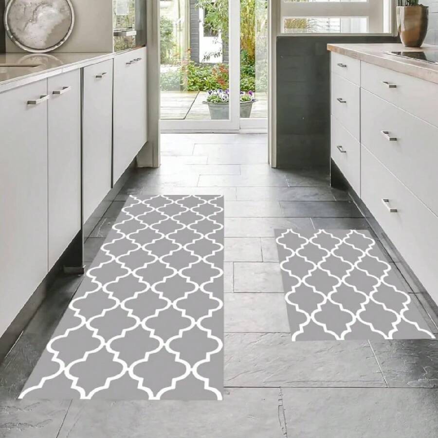 Juego de Alfombras de Tapete de Cocina de Antideslizante - 2PCS Alfombrillas de Cocina Impermeable, Resistente a Manchas y Aceite, Secado Rápido, para Cocina, Juego de Alfombras de Cocina de 2 Piezas con Alfombras de Corredor, Juego de Alfombras y Tapetes de Cocina Antideslizantes, Tapetes Lavables (40*60cm+40*120cm) - Gris - Ver 1