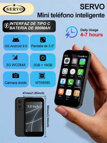 SERVO Mini Smartphone con pantalla HD de 3.0 pulgadas, sistema Android, 2GB+16GB, doble tarjeta SIM, red celular 3G WCDMA, teléfono móvil desbloqueado y portátil - Negro - Ver 12