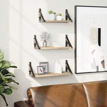 Larryhot Estantes de pared 3 pzas madera de ingeniería roble Sonoma, Fácil de montar, elegante y hermoso, y conveniente para almacenar artículos, es una opción ideal para el almacenamiento y la decoración del hogar. - Marrón - Ver 1
