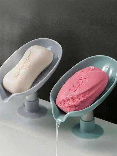 1 pieza/2 piezas Plato de jabón con forma de hoja con ventosa, antideslizante, accesorio de baño, con drenaje, apto para ducha, baño, fregadero de cocina, ideal para decoración de baño, organización de almacenamiento, decoración de otoño, regreso a la escuela, regalo de Acción de Gracias. Color enviado al azar.