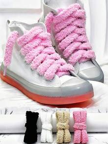 1 paire de lacets extra larges et moelleux, style coréen à la mode polyvalent et mignon, 100 cm/120 cm unisexe, convient aux baskets/chaussures basses décontractées/bottes de neige/chaussures de mariage, plusieurs couleurs disponibles, accessoire décoratif de remplacement pour chaussures - Multicolore - Voir 3
