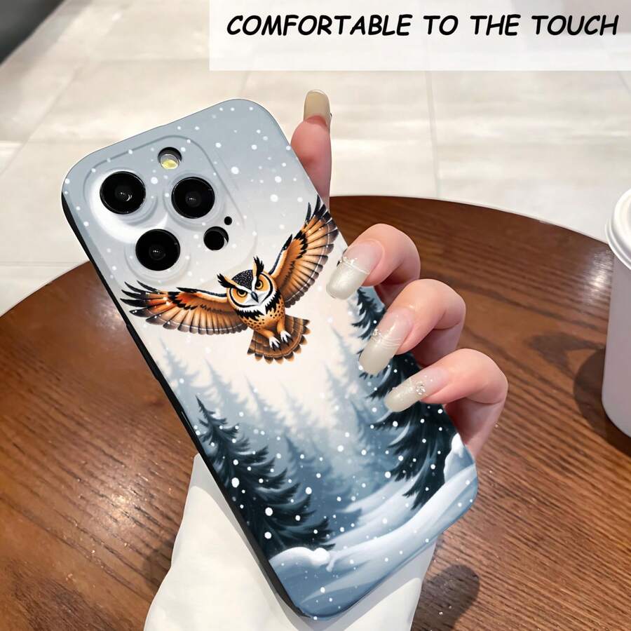 1PC Phone Case , Owl Flying Over Snowy Forest , Stylish Phone Case, Phone Decoration, All-around Lens Protection, Creative Small Gift, Funny Gift for Boys and Girls - ブラック - チェックする 1