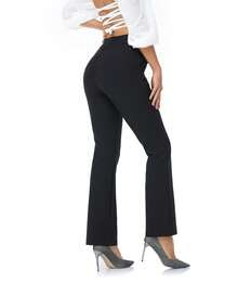 High Waisted Dress Pants For Women Bootcut Pull On Yoga Leggings Work Slacks Pockets - 黑色 - 查看 4