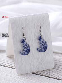 1 Đôi bông tai mặt dây chuyền hình mèo sứ xanh trắng thanh lịch, làm từ chất liệu acrylic, kiểu dáng tối giản dành cho nữ, phù hợp để đeo hàng ngày và trong các dịp lễ. - Màu xanh lam - Xem 8