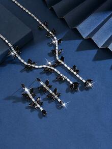 3pcs/Set Elegant Butterfly Shaped Bridal Women's Fashionable Crystal Necklace Set, Luxurious Jewelry Set Suitable For Weddings, Birthday Gifts, Parties.