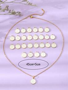 1pc Elegant Lady Style 26 Letter Oil Drop Round Pendant Necklace, Initial Necklace Suitable As Gift For Friends, Students, Women - Multicolor - View 4