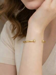 A Minimalist Fashionable High-End Plain Hoop Geometric Bracelet (Open & Adjustable) For Young Girls' Daily & Holiday Wear