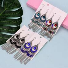 Chinese Style Multi-Layer Long Tassel Earrings, Fashion Crystal Rhinestone Waterdrop Earrings, Elegant Gift For Holidays - Blue - View 8