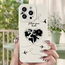 ¡Consigue una nueva funda para tu teléfono! Funda de teléfono: Nuevo patrón de corazón de tierra de otoño/invierno con elemento de avión, funda blanca anti-caída para iPhone 17/16E/16/15/14/13/12/11/XS/XR/X/7/8//Plus/Pro/Max/SE/17Air ¡Consigue una nueva funda para tu teléfono! - 1 pieza - Ver 6