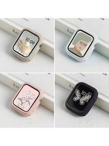 4pcs/Set Women Men Fashionable Casual Soft Silicone Watch Case Hollow Out Anti-Fall Protector Cover, For Apple Watch Case 40/41/42/44/45/46/49mm, For Apple Watch Series Ultra/SE/11/10/9/8/7/6/5/4, Intelligent Watch Case Accessories - Hollowed-out Starlight Color + White + Black + Pink - View 12