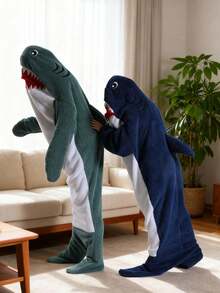 1pc Shark Hooded Blanket, Soft Flannel Shark Sleeping Bag Blanket, New Cartoon Animal Cute Fun Sleepwear, Adult Size, Animal Pajamas, Christmas Party Pajamas, Wearable Shark Blanket Hoodie, Ultra Soft & Comfortable Shark Costume - Multicolor - View 4