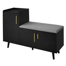 Modern Shoe Bench/Shoe Chest/Seat With Three Storage Doors, Asymmetrical Metal Handles And Multiple Storage Levels – Dimensions: W100/D34/H69 Cm - 黑色 - 查看 6