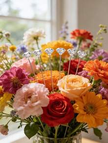 50枚透明钻石头花束别针 水晶婚礼胸花别针 直型花针 适用于新娘花束缝纫工艺花艺装饰珠宝 - 彩色 - 查看 2