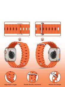 1pc Unisex Ocean Themed Soft Silicone Sports Band Replacement Strap Compatible With Apple Watch 38mm 40mm 41mm 42mm 44mm 45mm 49mm, Watch Ultra SE Series 8 7 6 5 4 3 2 1 - Orange - View 3
