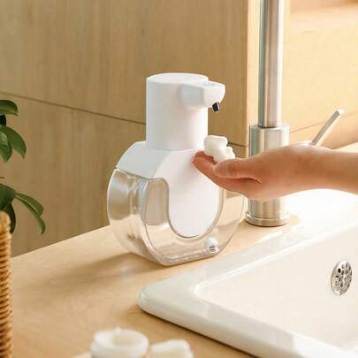 LIVINGANDHOME Living And Home  420ML Automatic Soap Dispenser Plastic White 4 Adjustable Levels & Adhesive Hooks Touch+Infrared Sensor IPX5 Waterproof For Bathroom/Kitchen/Hotel