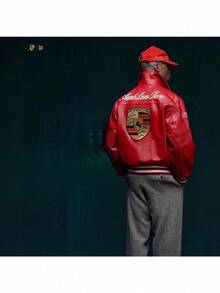 Racing Jacket Car Locomotive Heavy Micro-Chapter Embroidery Men's And Women's Retro Leather Jacket - màu đen - Xem 2