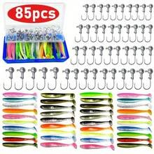 85pcs Fishing Jig Heads Set With Hook Box, Including 45 Jig Heads And 40 T-Tail Soft Baits, Soft Lure Hooks For Crappie, Bass, Trout, Saltwater & Freshwater Universal Fishing Tackle Kit, Essential For Lure Fishing Enthusiasts - White - View 2